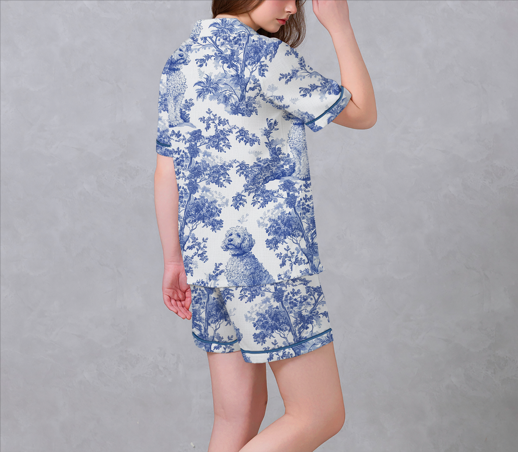 Love Poodle Tuile De Jouy Satin Pajama Set