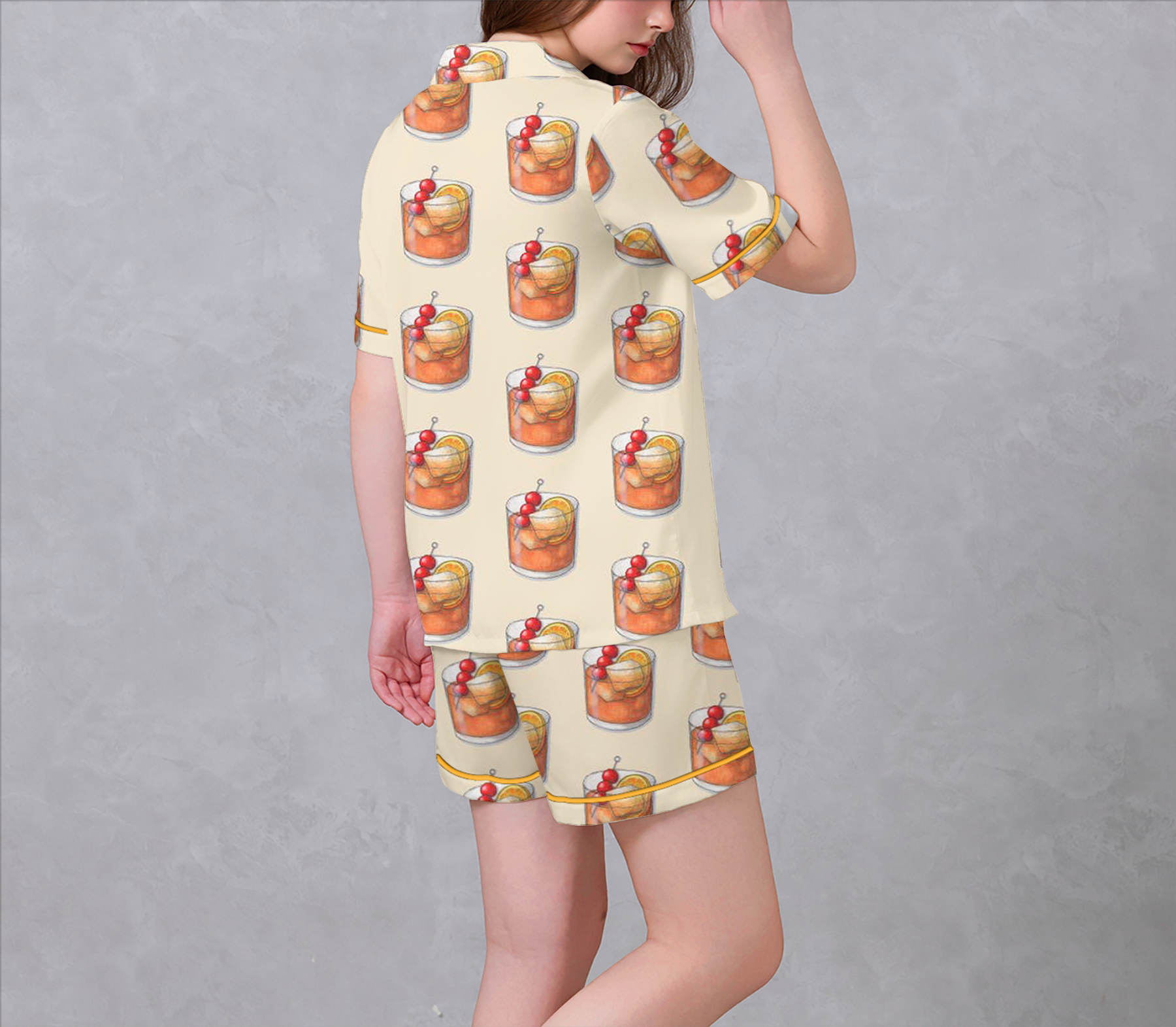 Fruit Cooktail Orange Satin Pajama Set