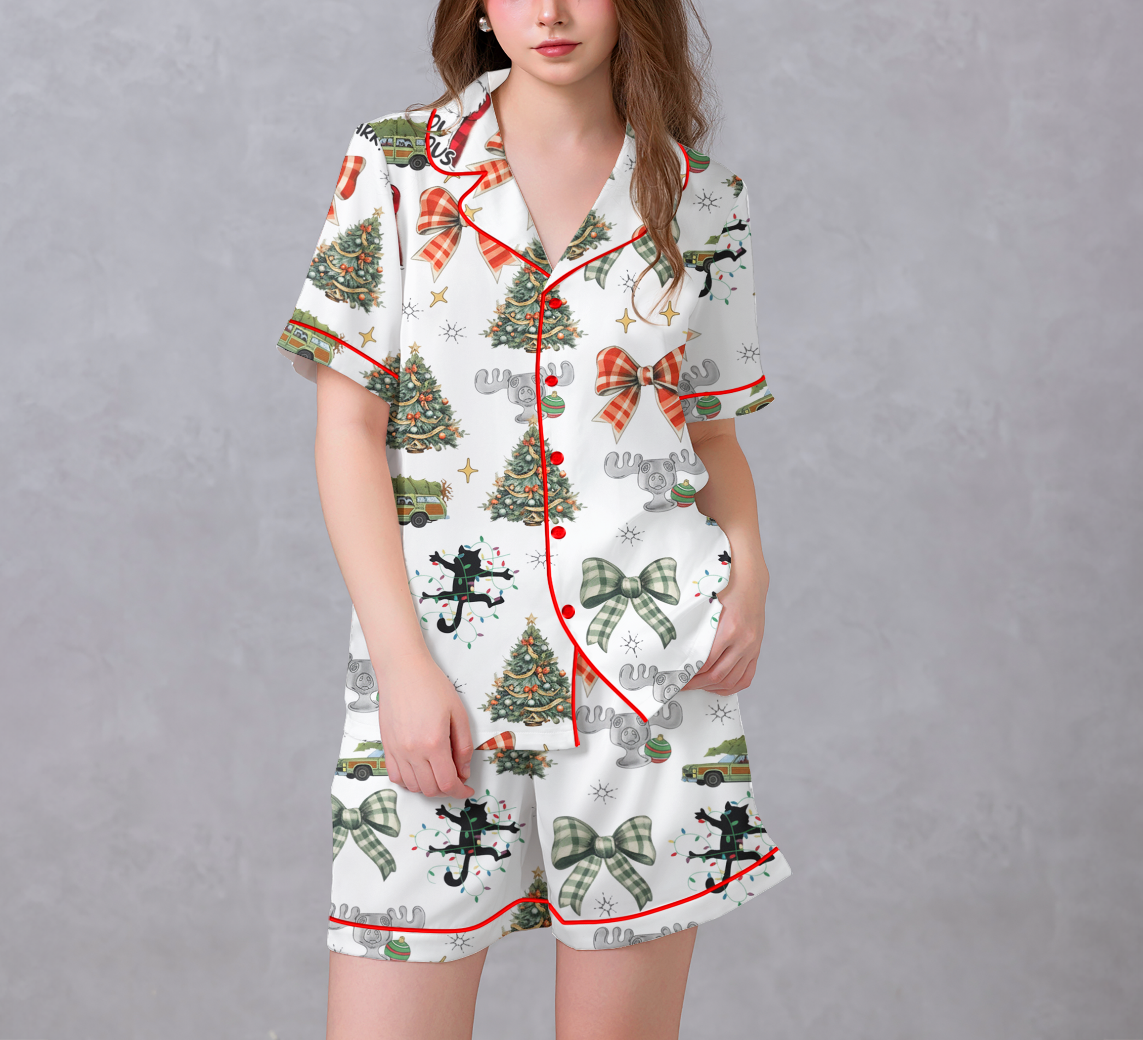 Merry Christmas White Satin Pajama Set