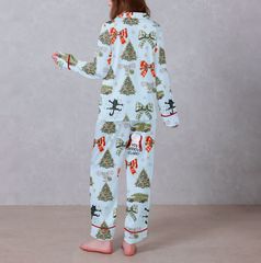Merry Christmas Light Blue Satin Pajama Set
