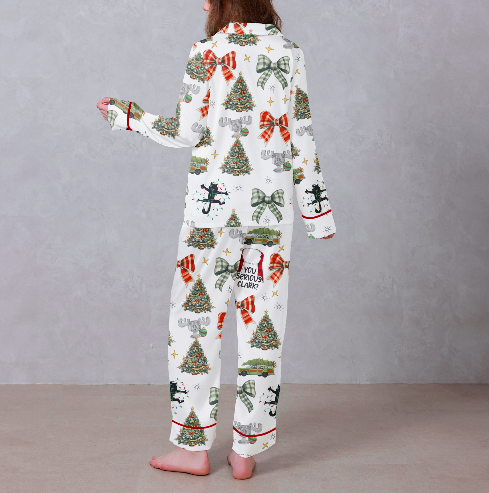 Merry Christmas White Satin Pajama Set