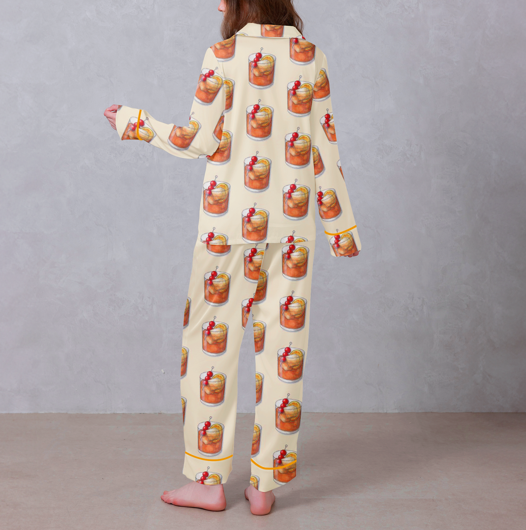 Fruit Cooktail Orange Satin Pajama Set