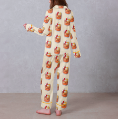 Fruit Cooktail Orange Satin Pajama Set