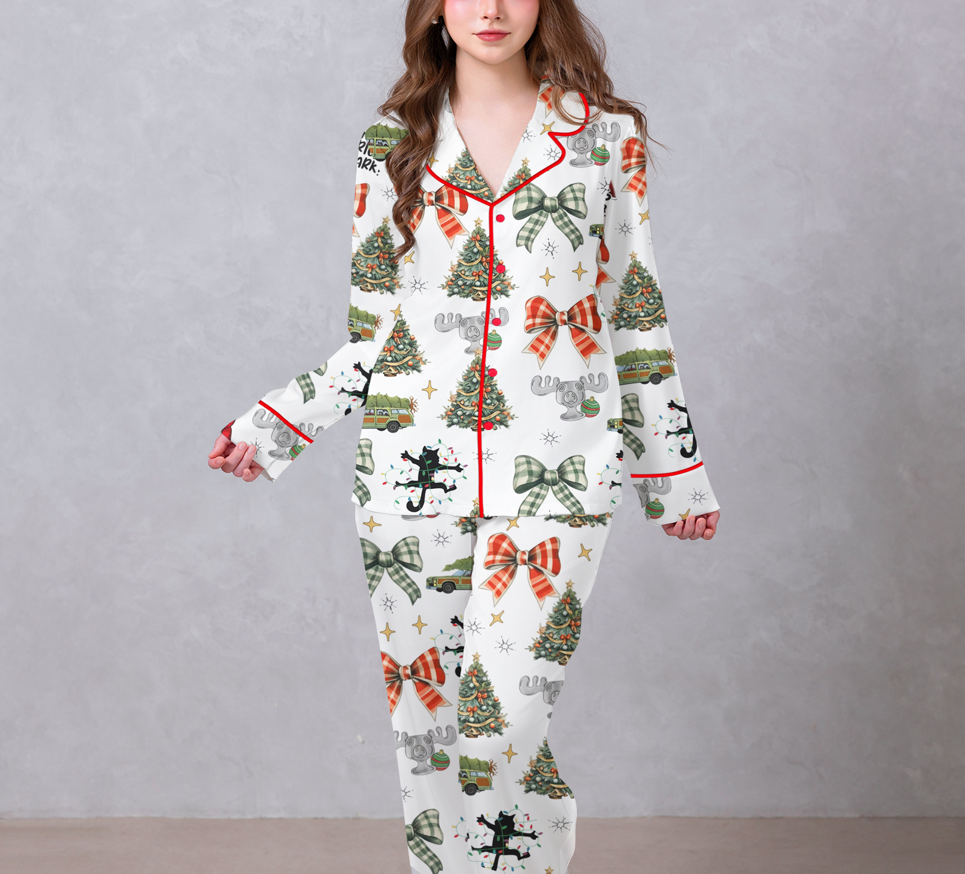 Merry Christmas White Satin Pajama Set