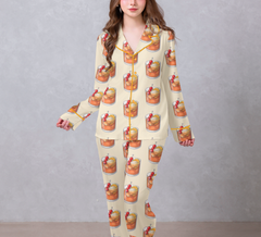 Fruit Cooktail Orange Satin Pajama Set
