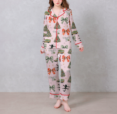 Merry Christmas Light Pink Satin Pajama Set