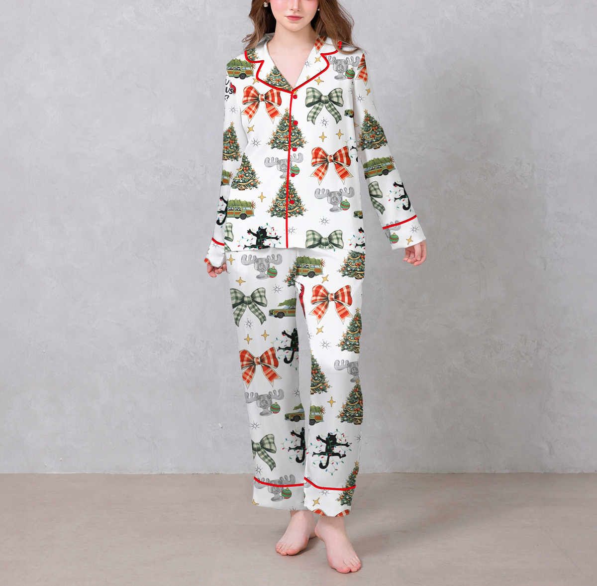 Merry Christmas White Satin Pajama Set