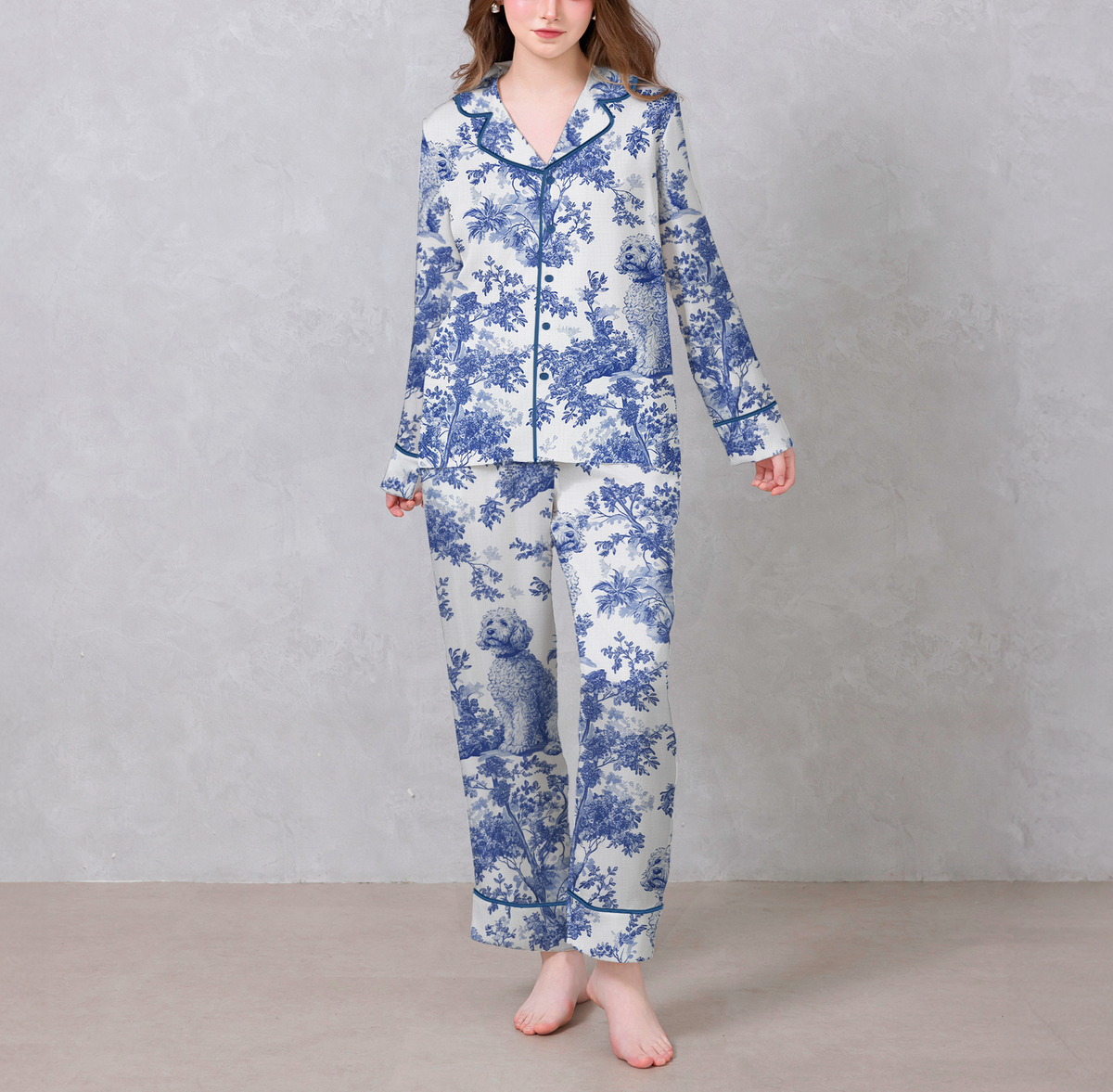 Love Poodle Tuile De Jouy Satin Pajama Set