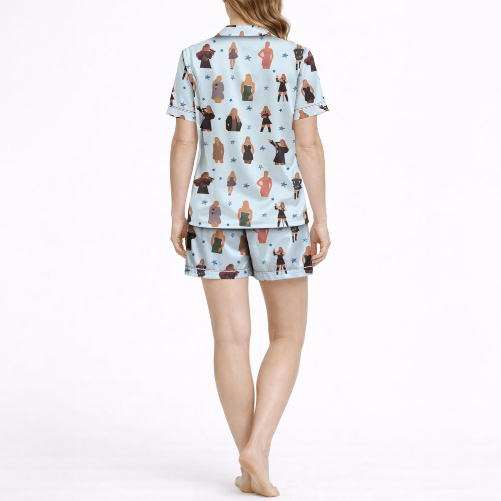 satin pajama set women music design back view