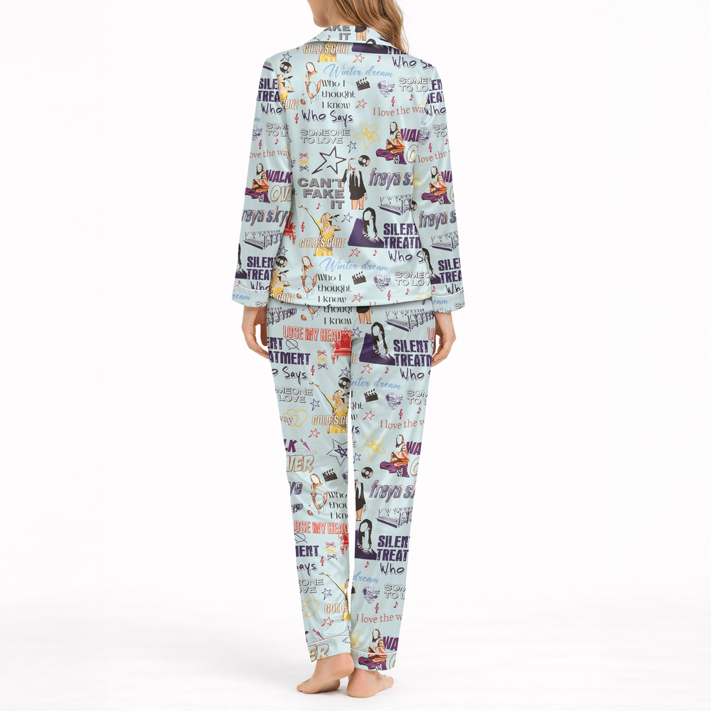 women satin pajama set music pop illustration