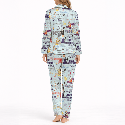 women satin pajama set music pop illustration