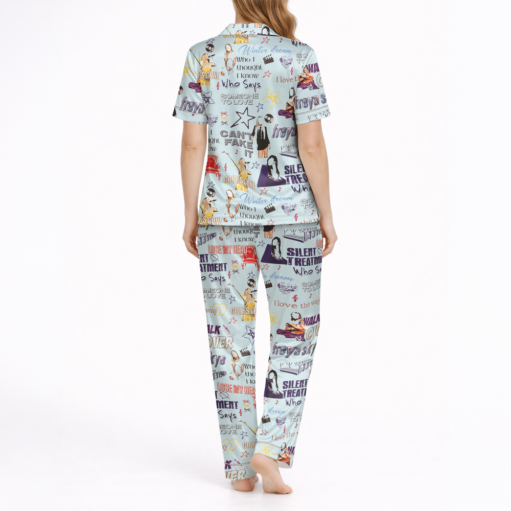 soft satin pajama set women music illustration