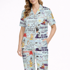 women satin loungewear music pop pajama set