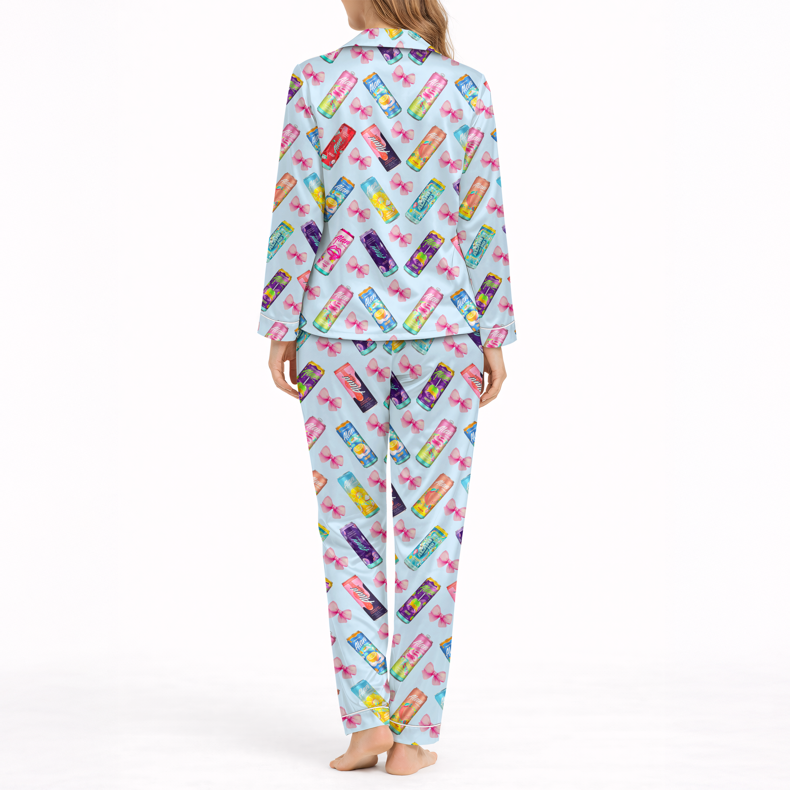 Summer Energy Drink Silky Satin Pajama Set For Women