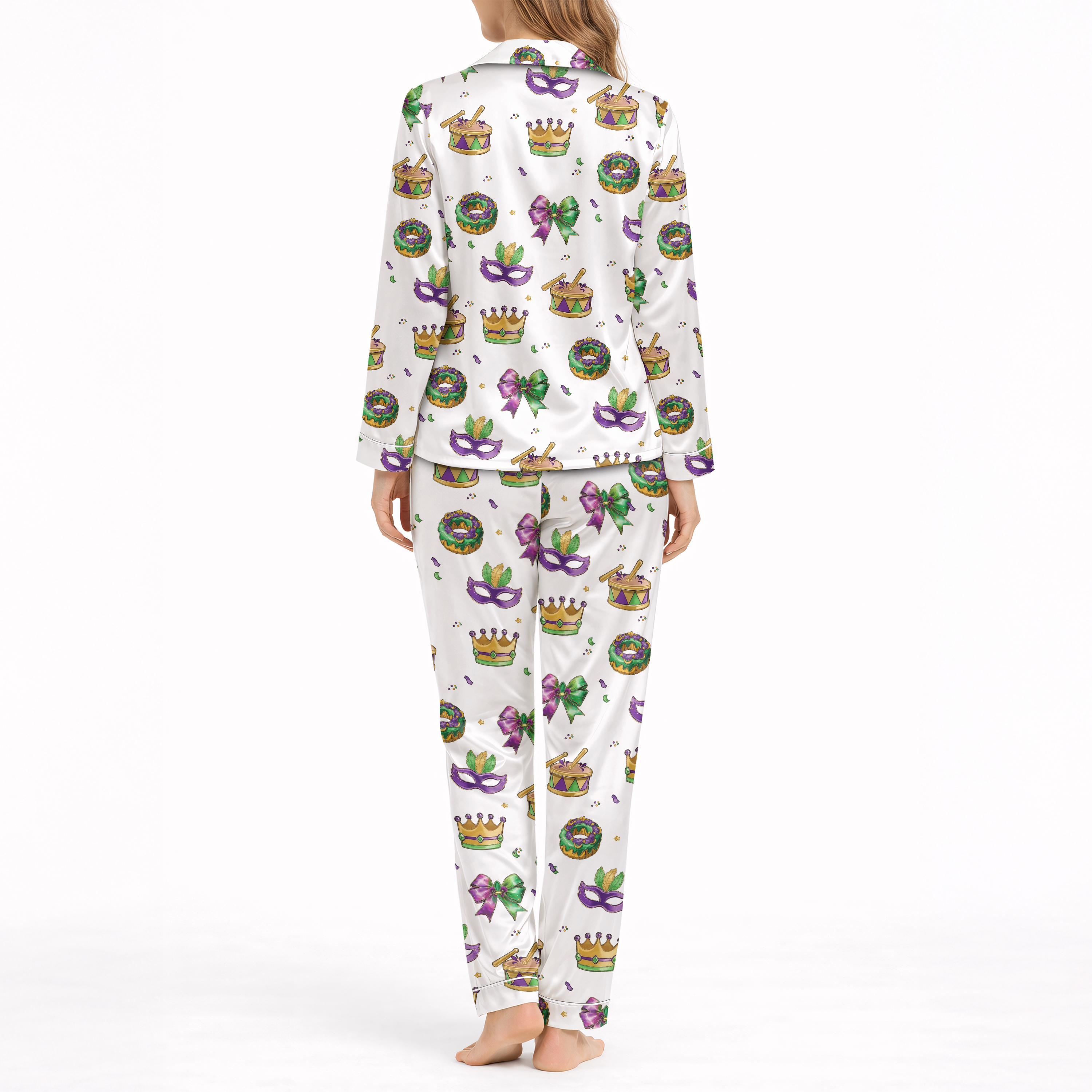 Mardi Gras Coquette Silky Satin Pajama Set For Women
