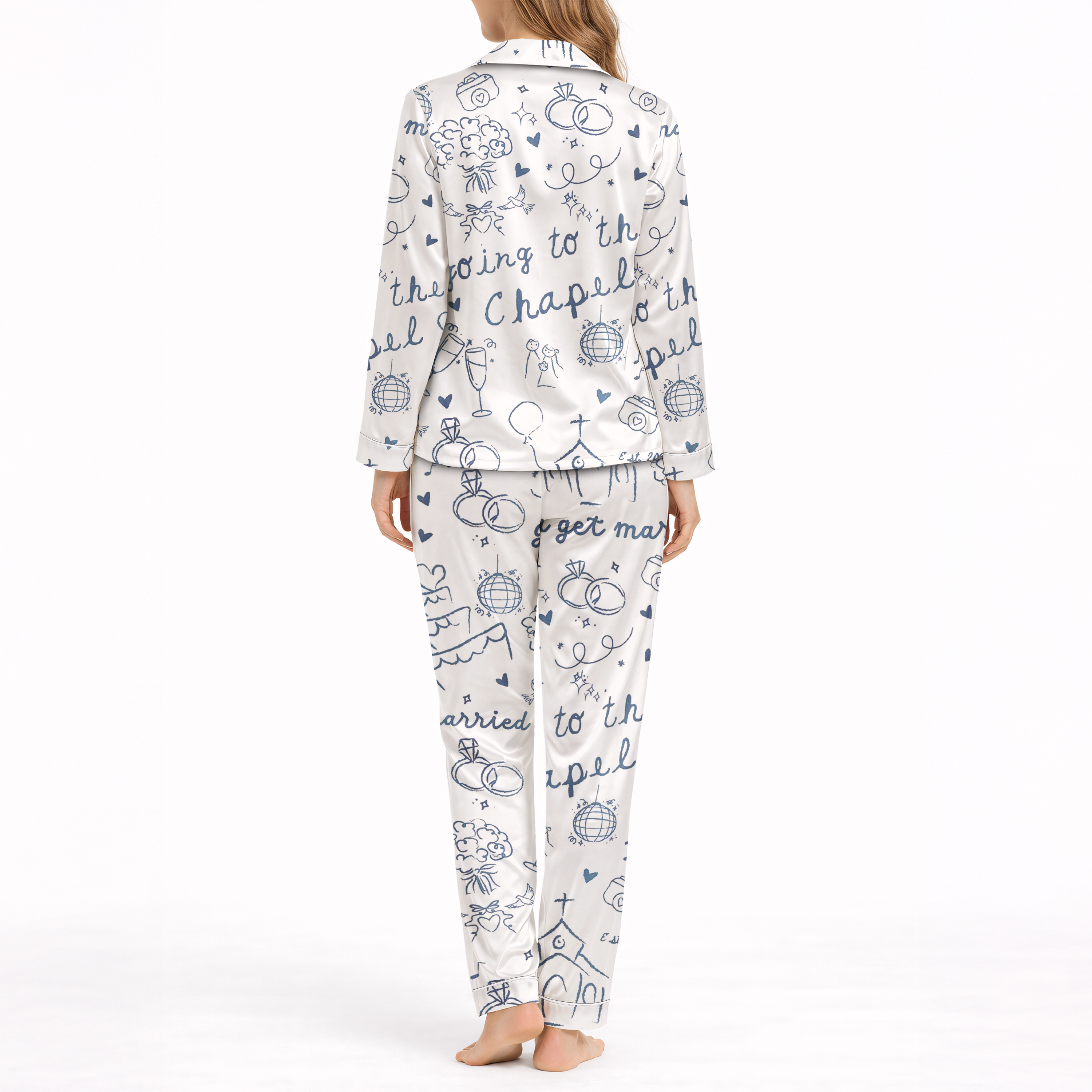 Going To The Chapel Coquette Silky Satin Pajama Set For Women