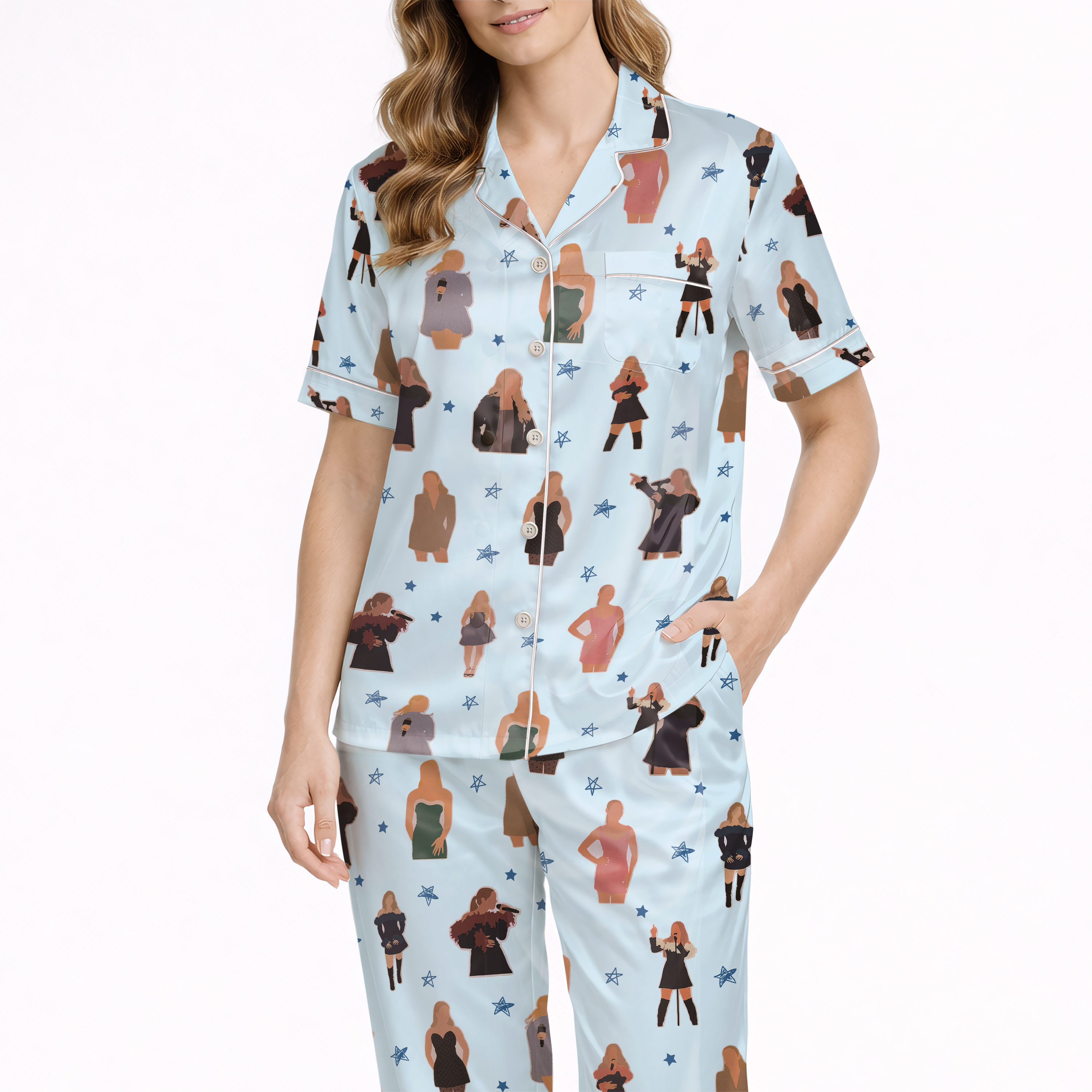 Music Artists Silky Satin Pajama Set For Women