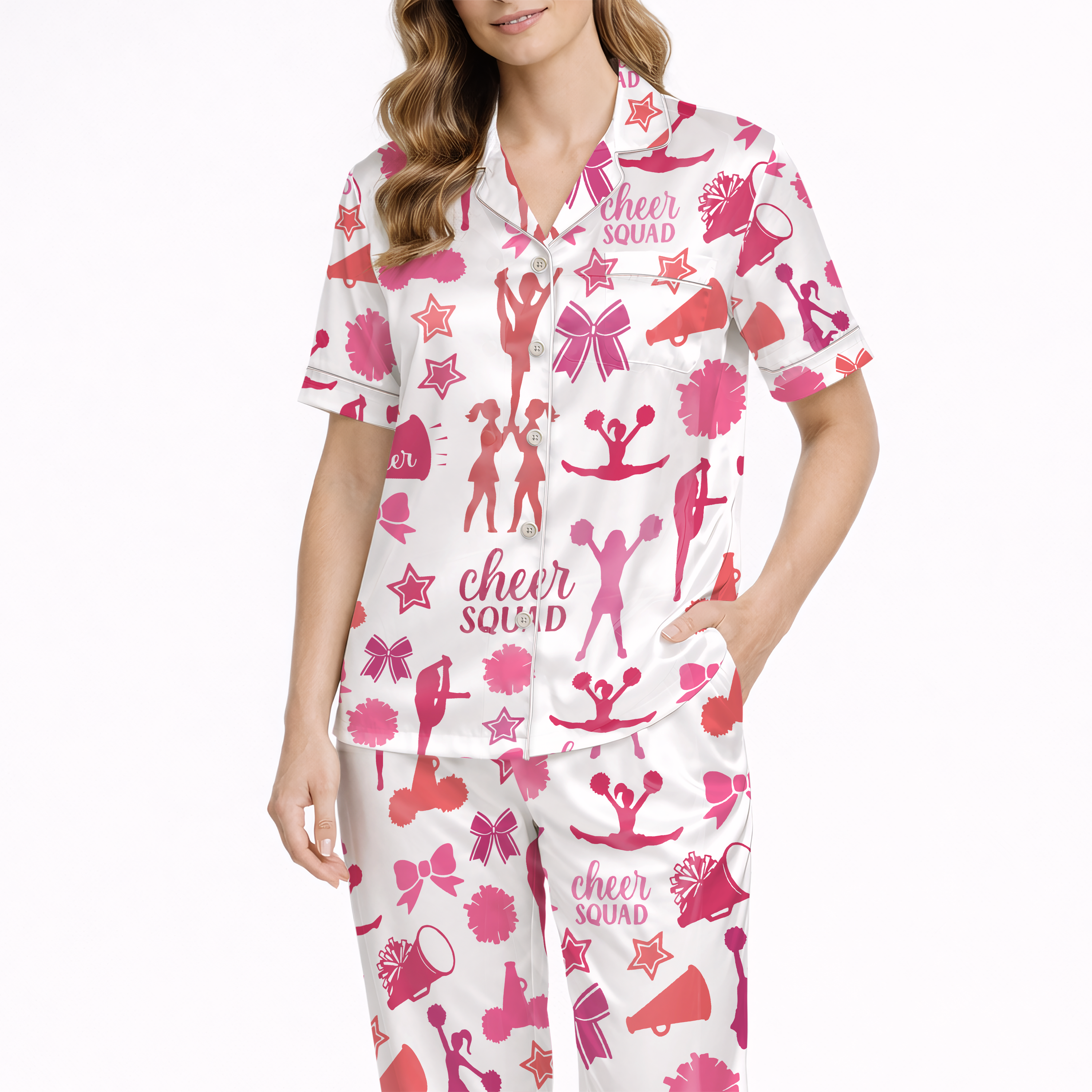 Cheerleading Silky Satin Pajama Set For Women