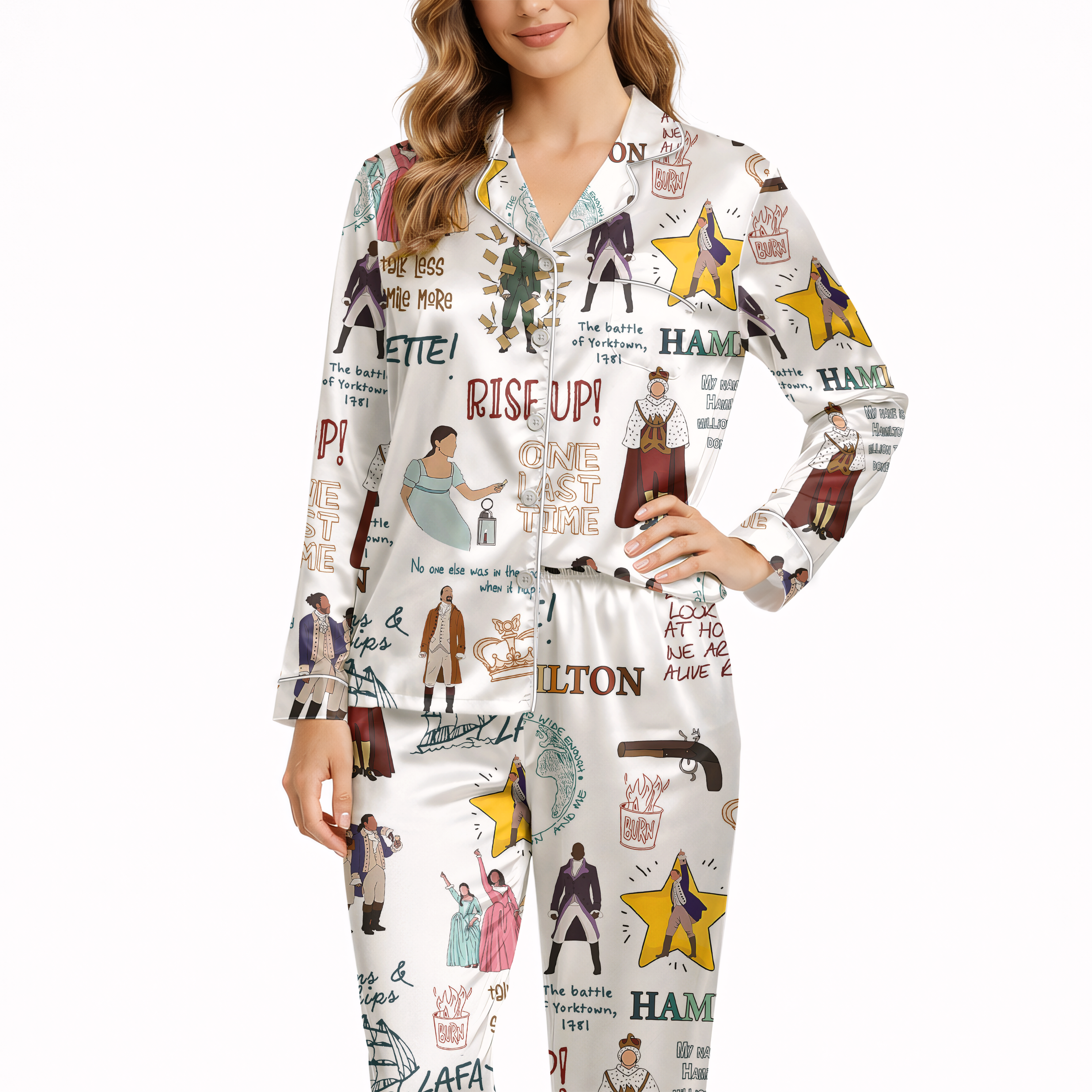 Hamilton Musical Silky Satin Pajama Set for Women