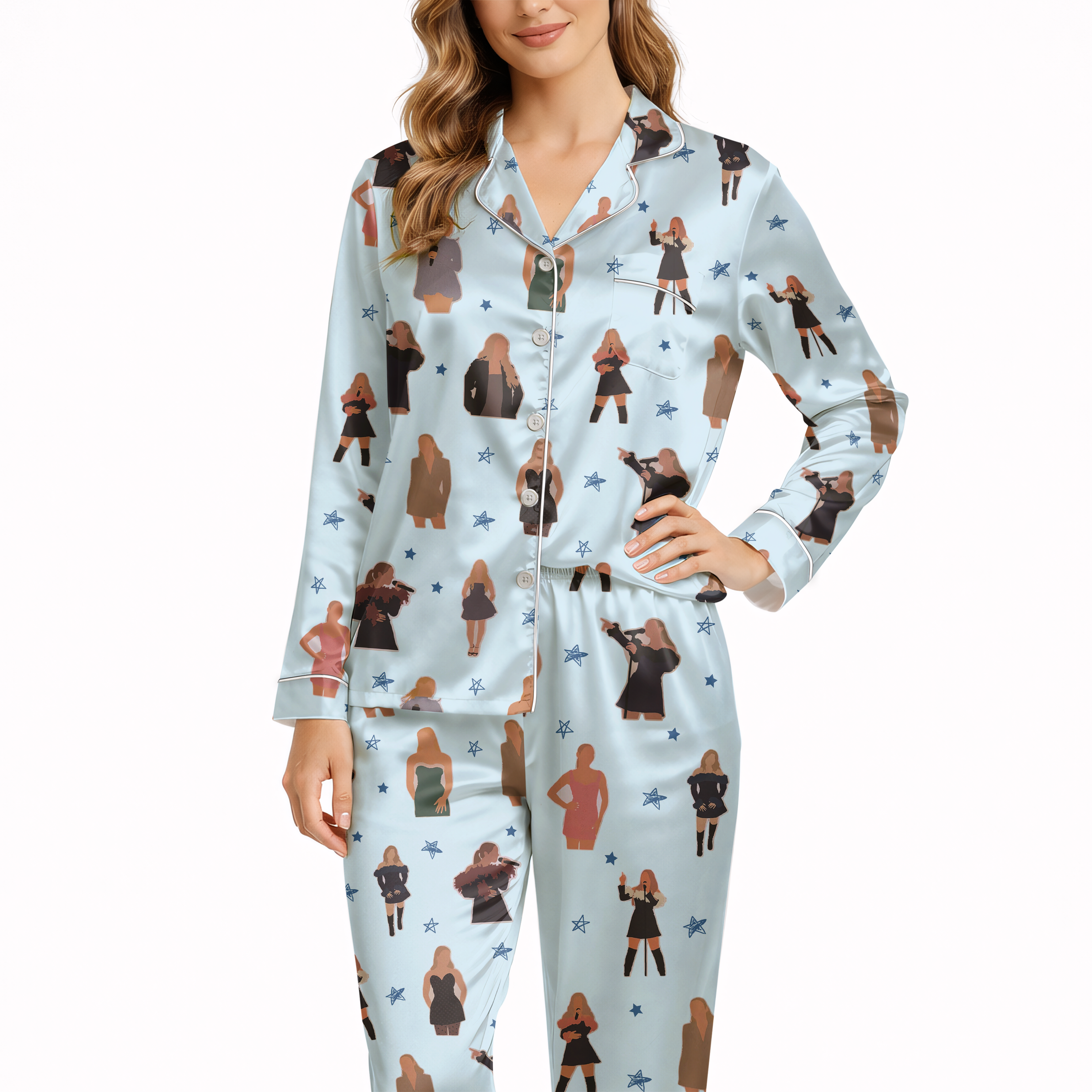 Music Artists Silky Satin Pajama Set For Women