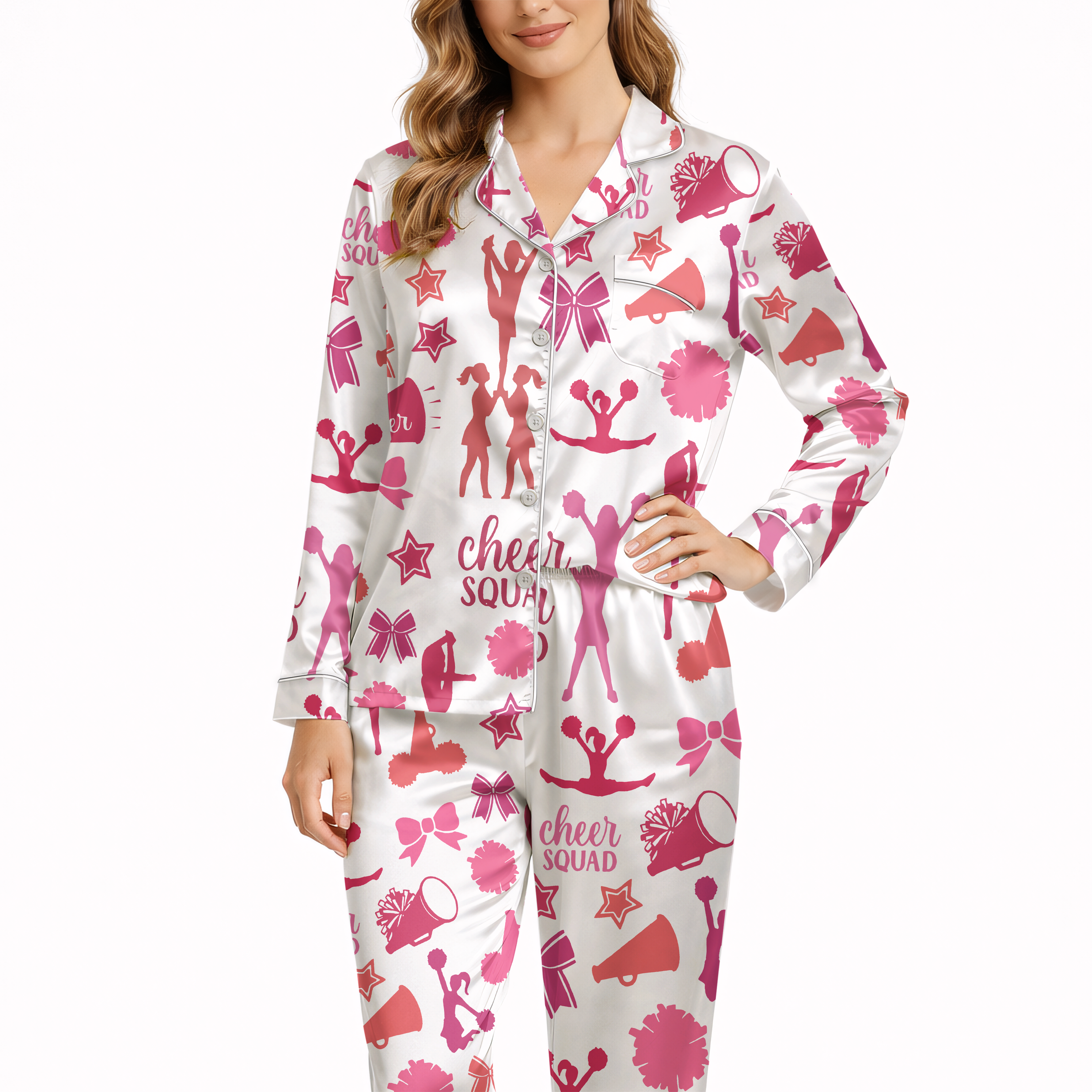 Cheerleading Silky Satin Pajama Set For Women