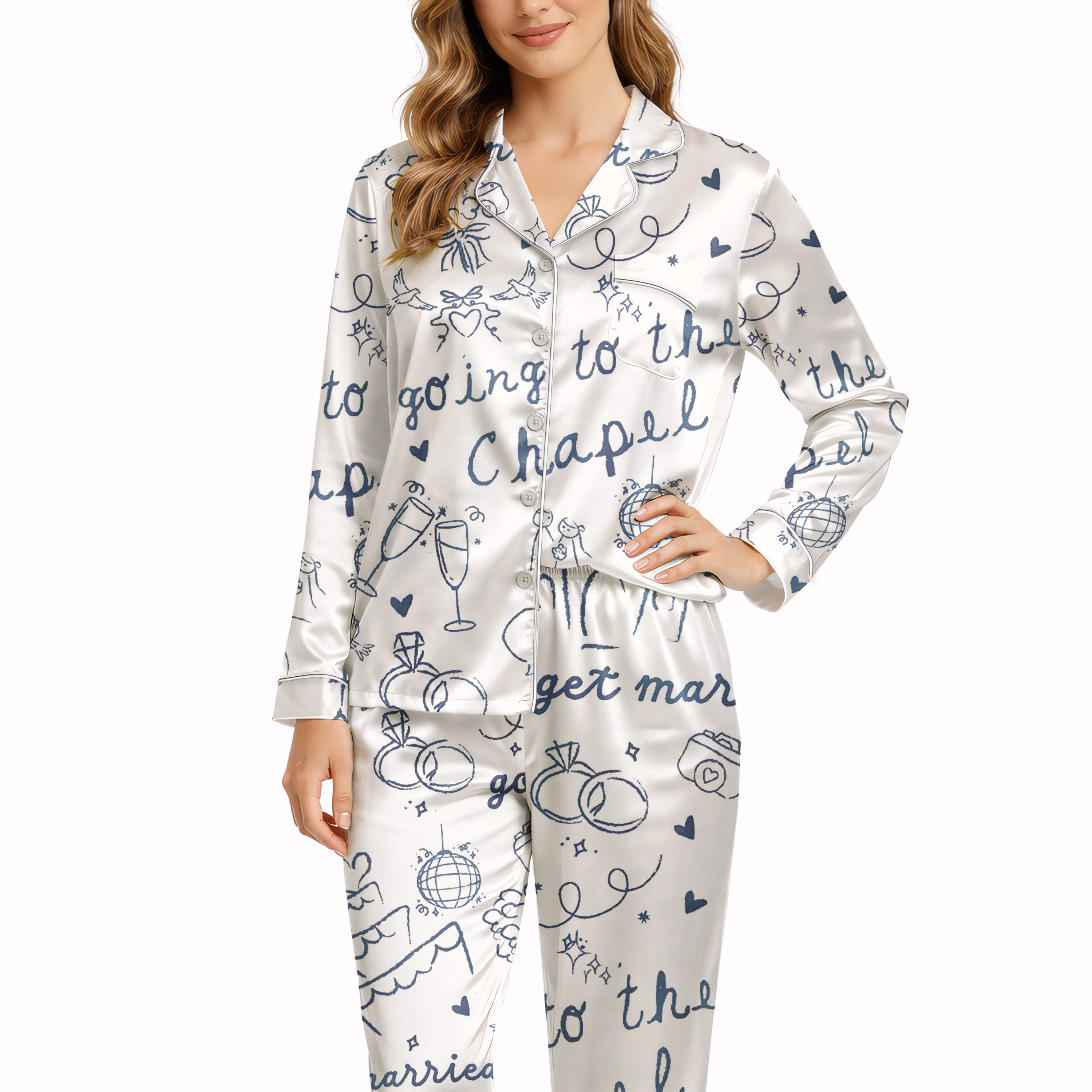 Going To The Chapel Coquette Silky Satin Pajama Set For Women
