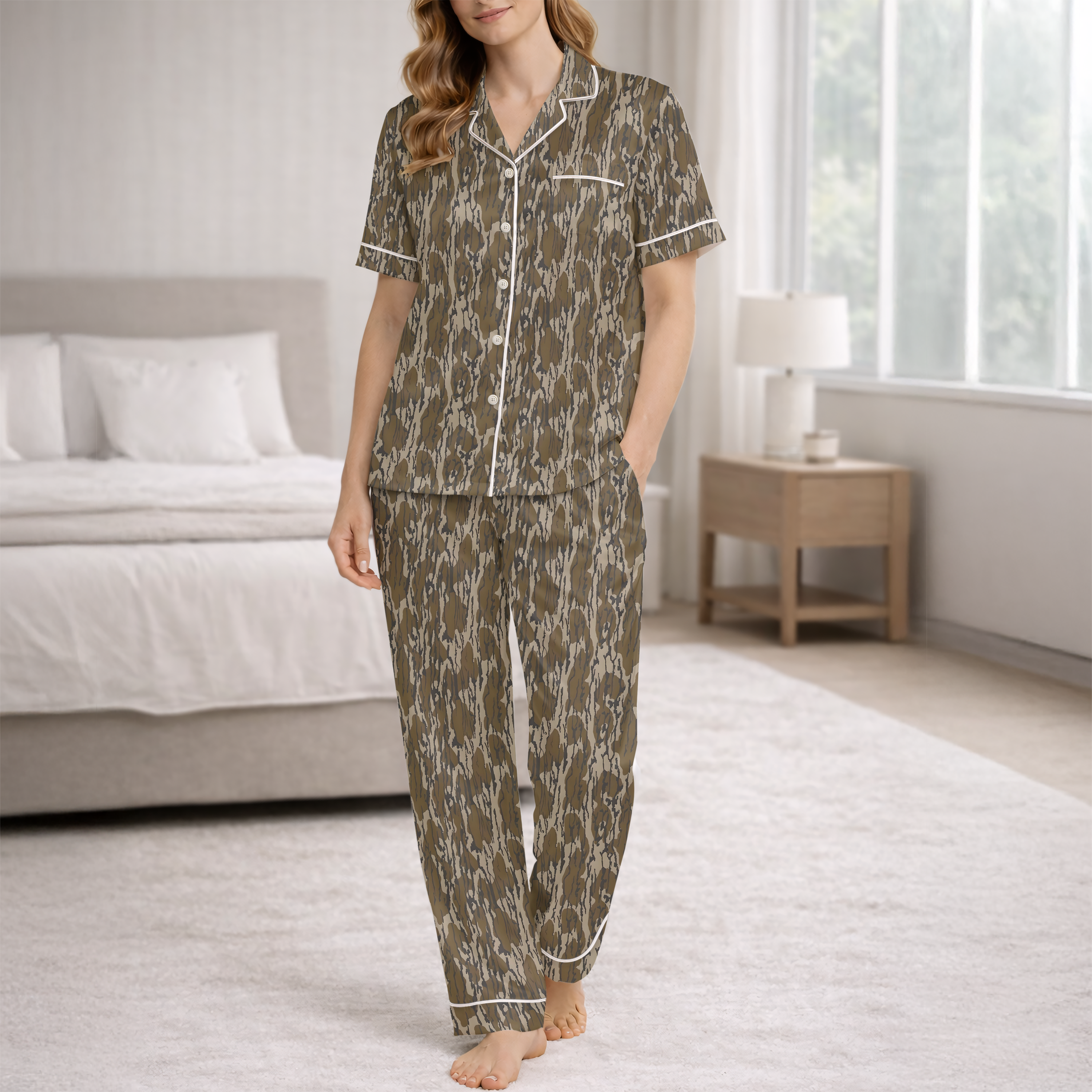 Camo Woodland Silky Satin Pajama Set for Women