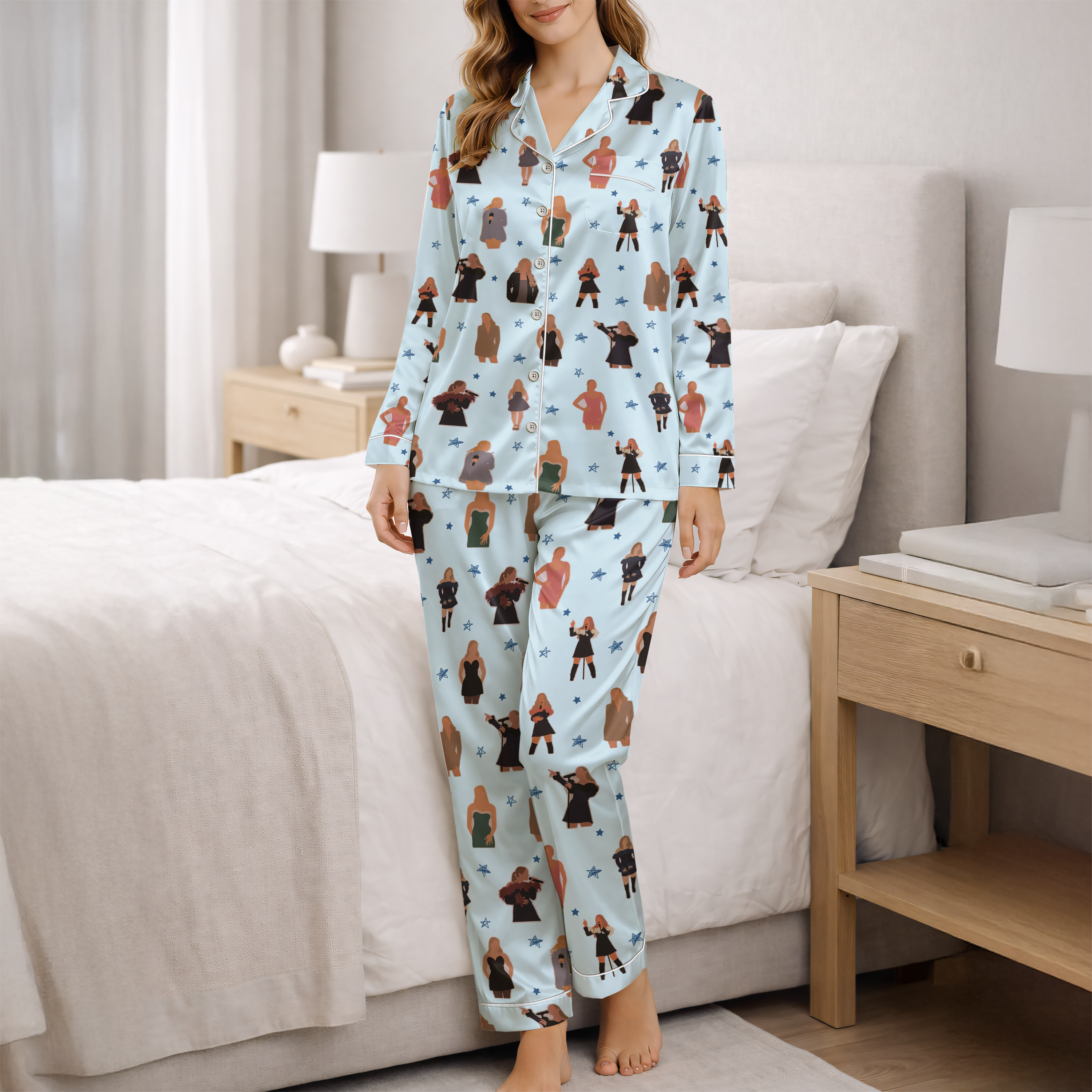 Music Artists Silky Satin Pajama Set For Women