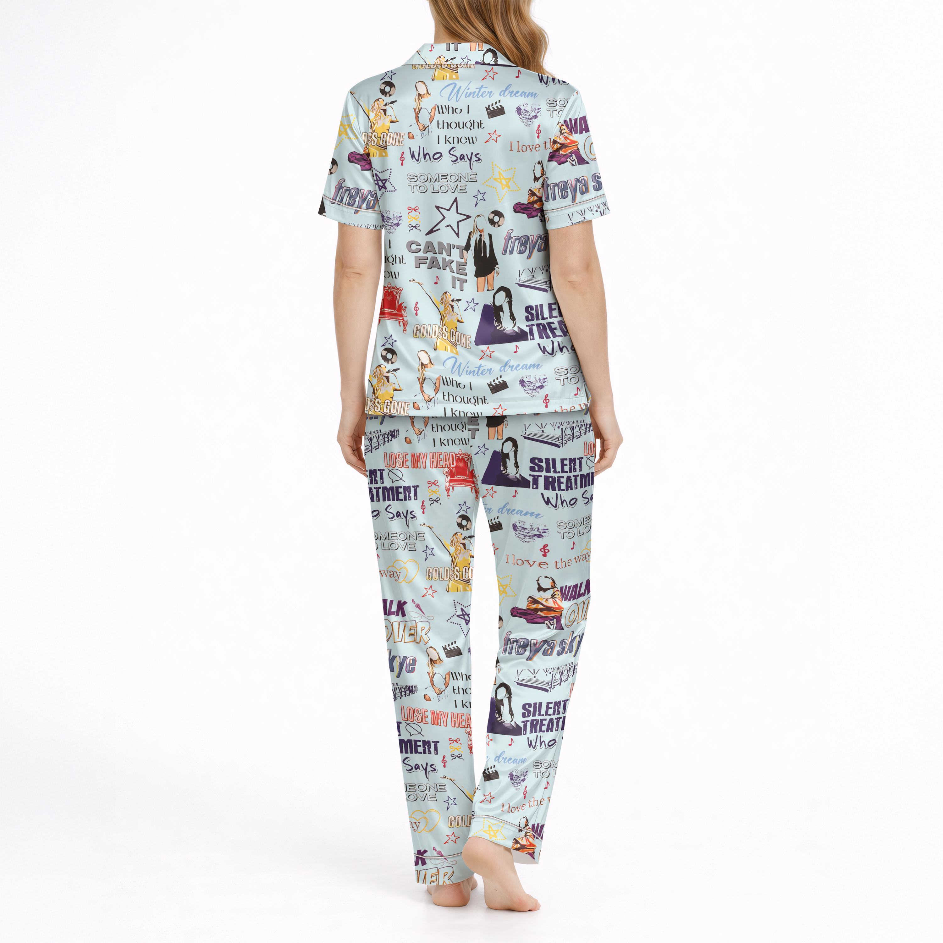 Music Pop Illustration Silky Satin Pajama Set
