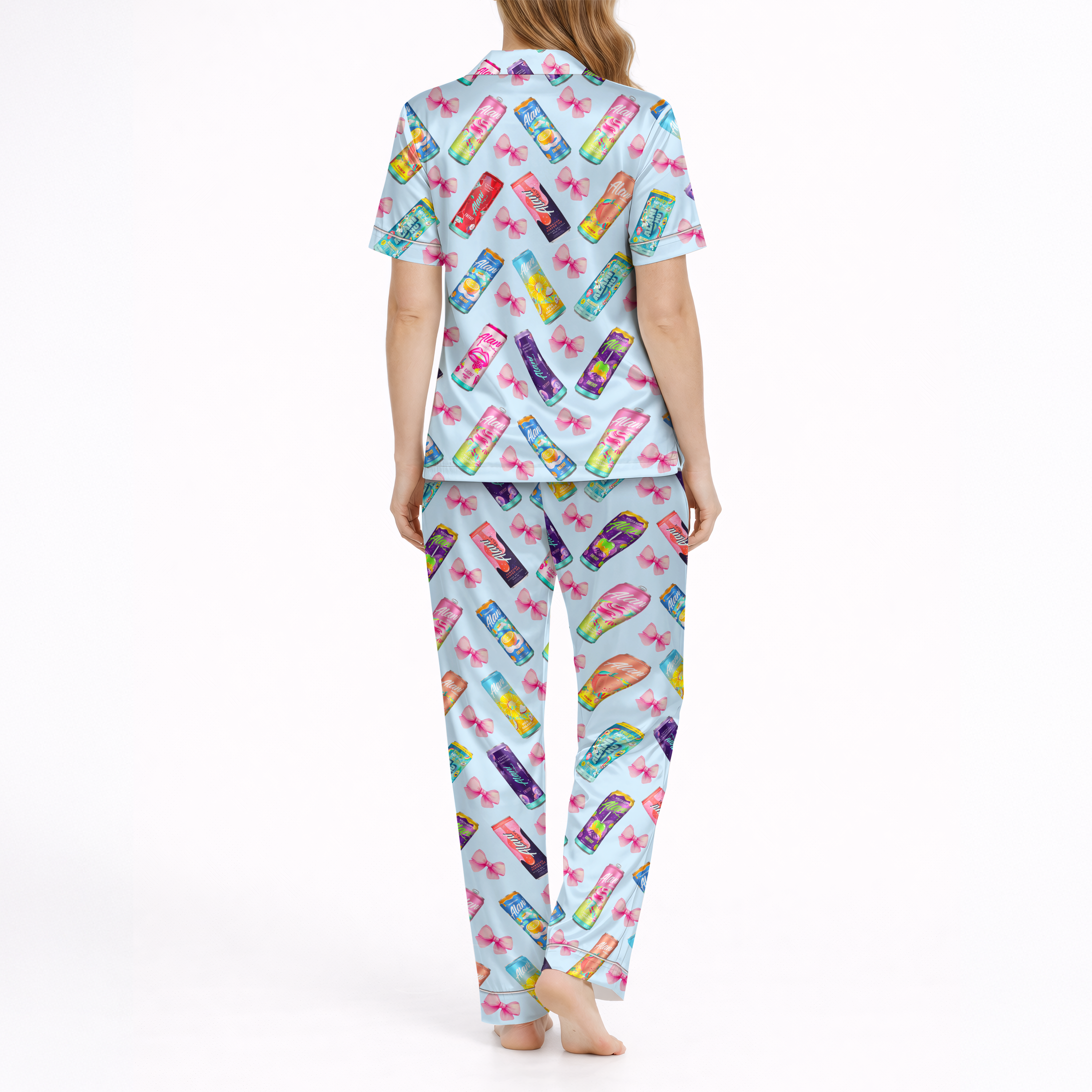 Summer Energy Drink Silky Satin Pajama Set For Women