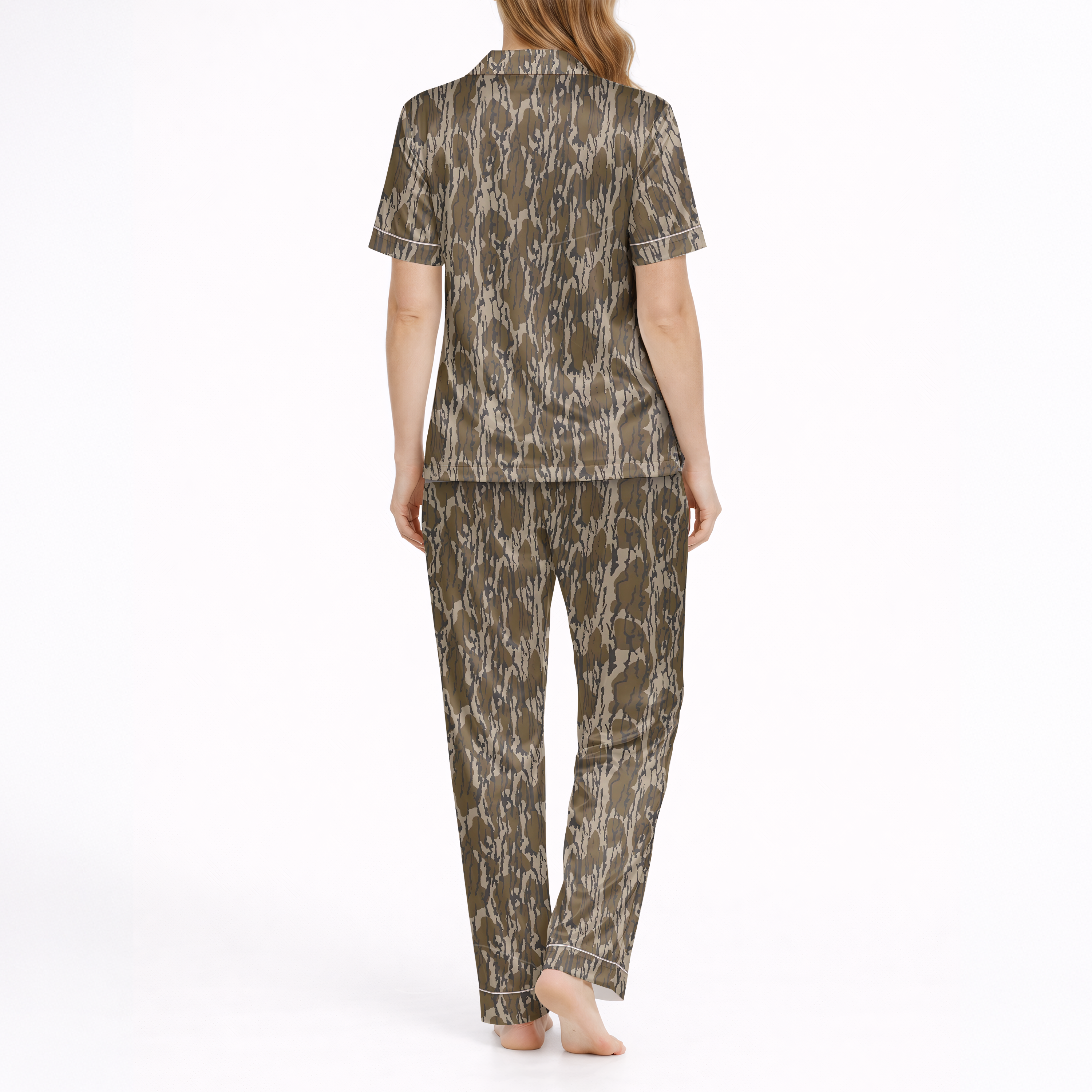 Camo Woodland Silky Satin Pajama Set for Women