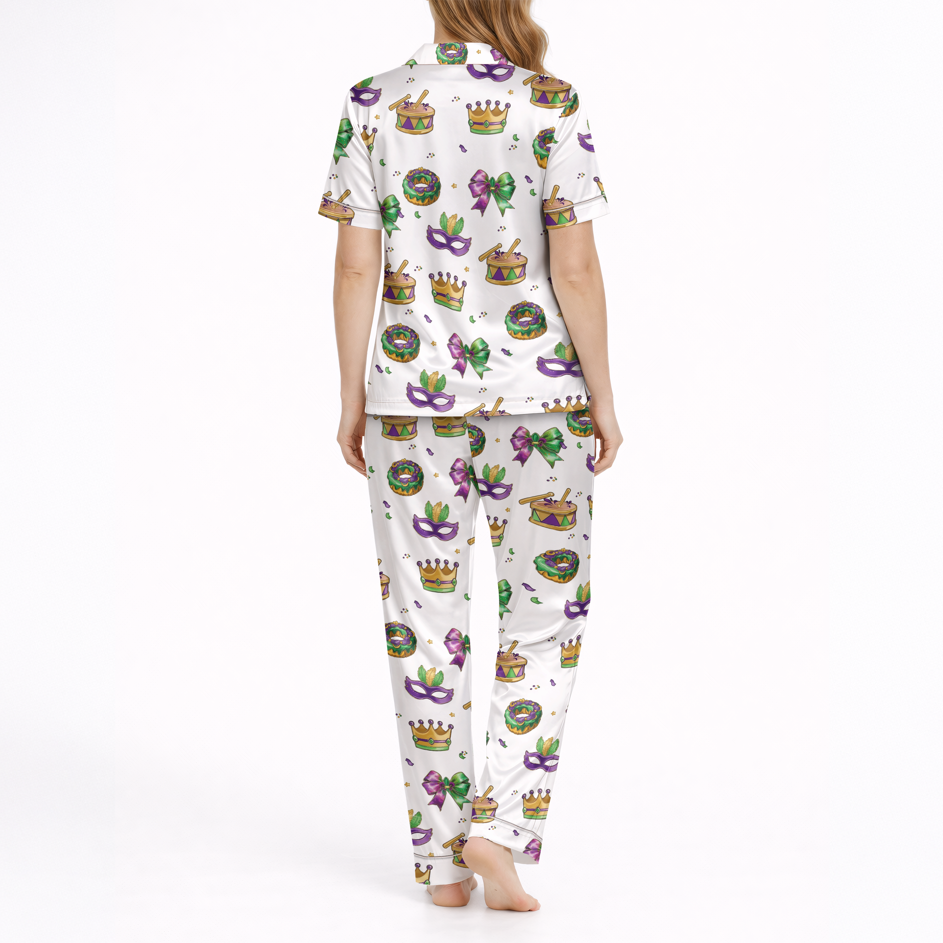 Mardi Gras Coquette Silky Satin Pajama Set For Women