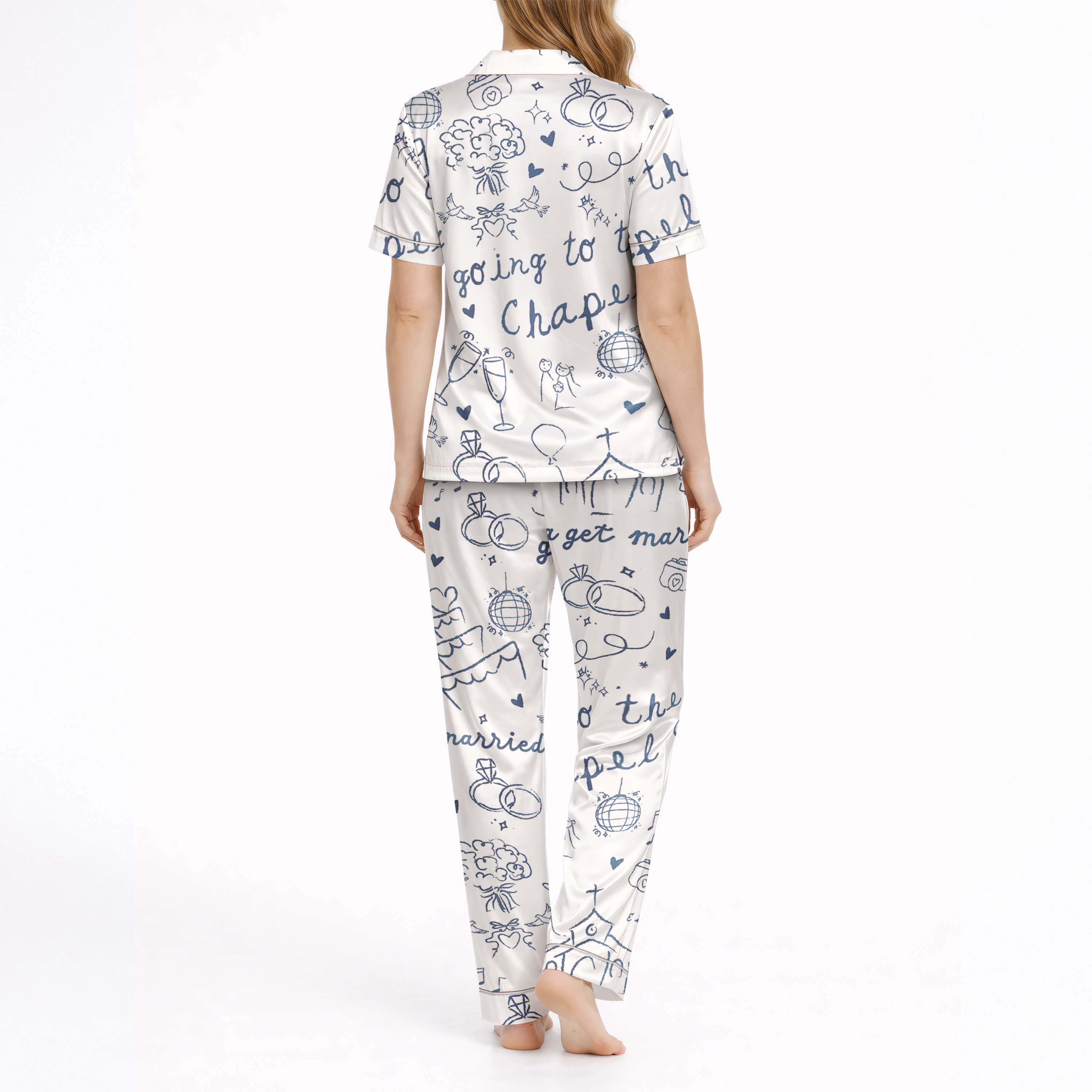 Going To The Chapel Coquette Silky Satin Pajama Set For Women