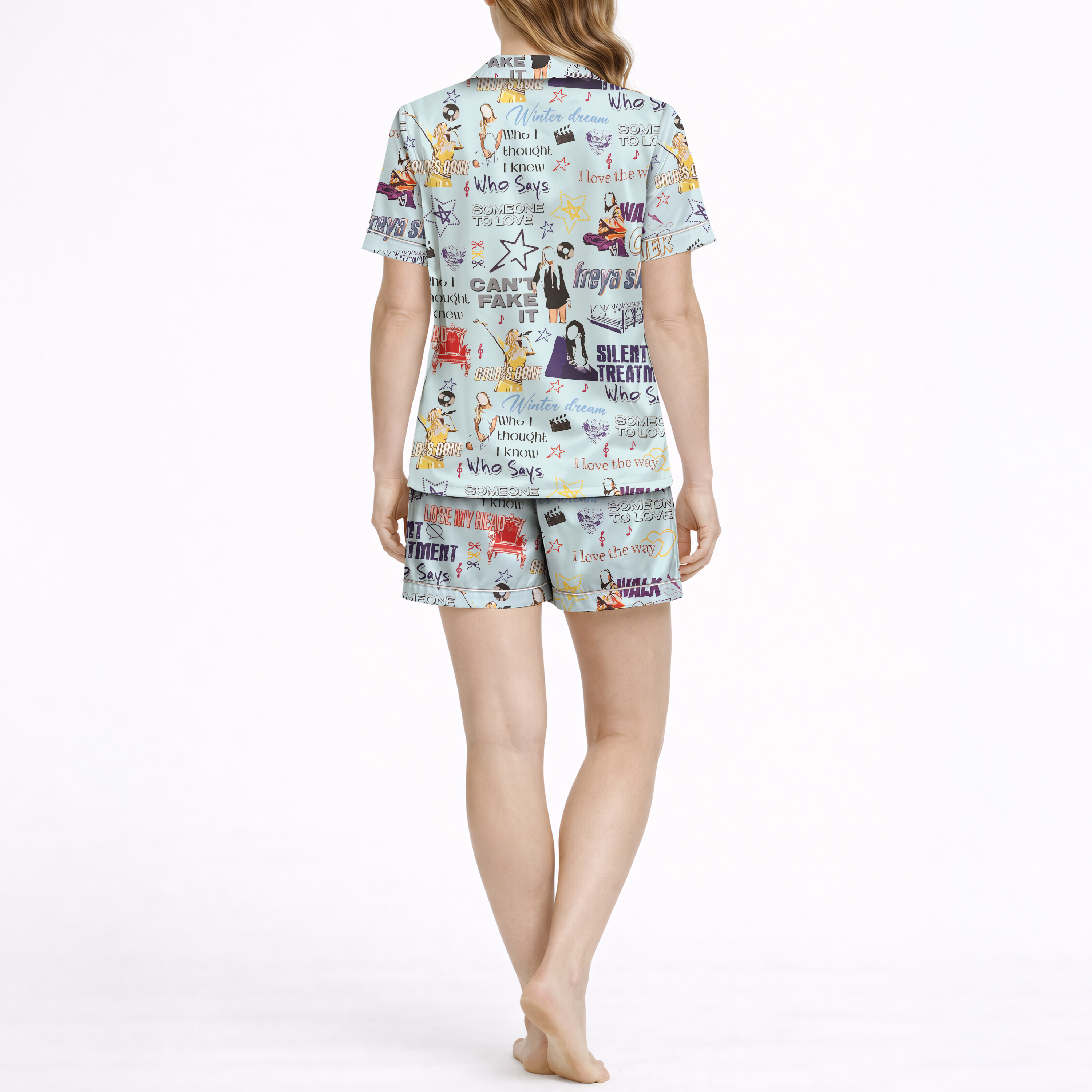 Music Pop Illustration Silky Satin Pajama Set