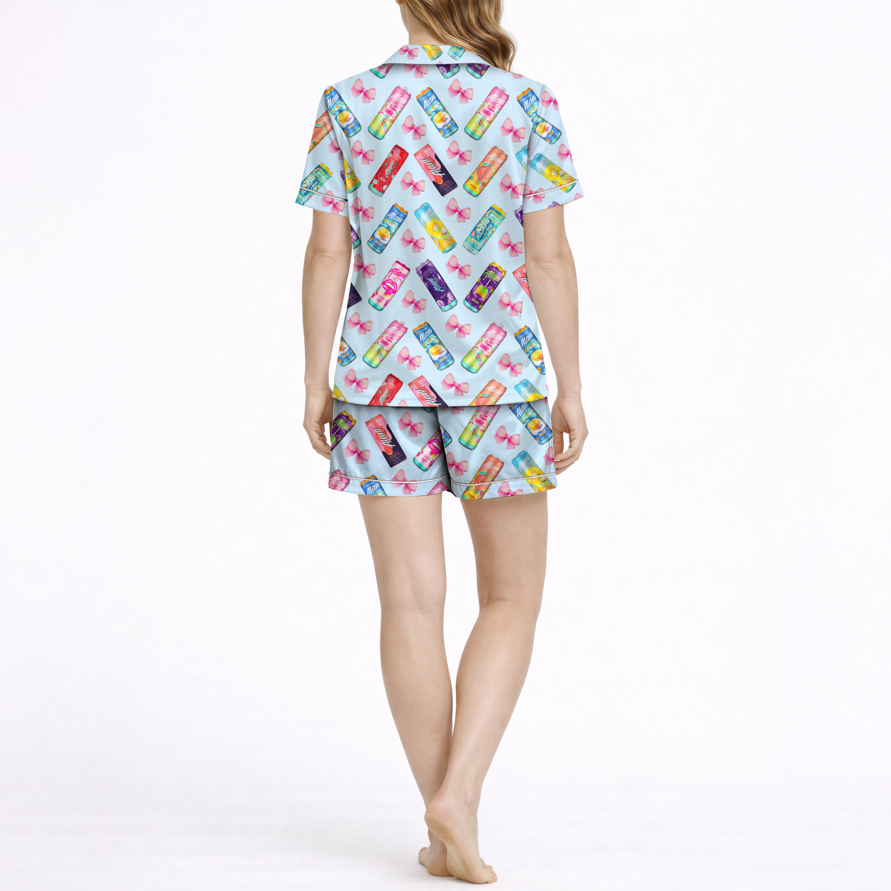 Summer Energy Drink Silky Satin Pajama Set For Women