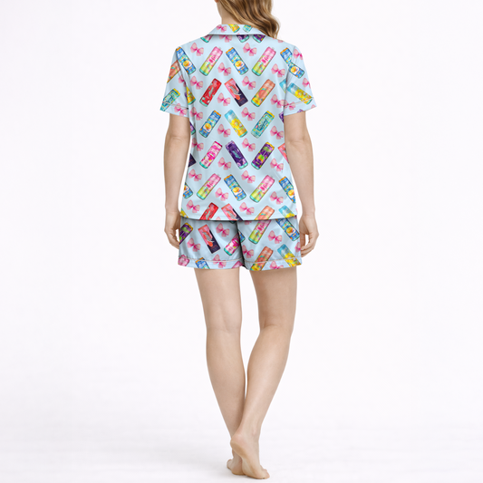 Summer Energy Drink Silky Satin Pajama Set For Women