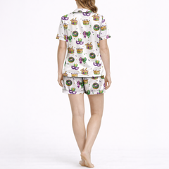 Mardi Gras Coquette Silky Satin Pajama Set For Women