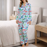 Women's Classic Button Down Pajama Set - Long: Whimsical Eastern Charm