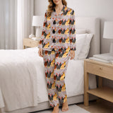 Women's Classic Button Down Long Pajama Set - Festive Christmas Chickens
