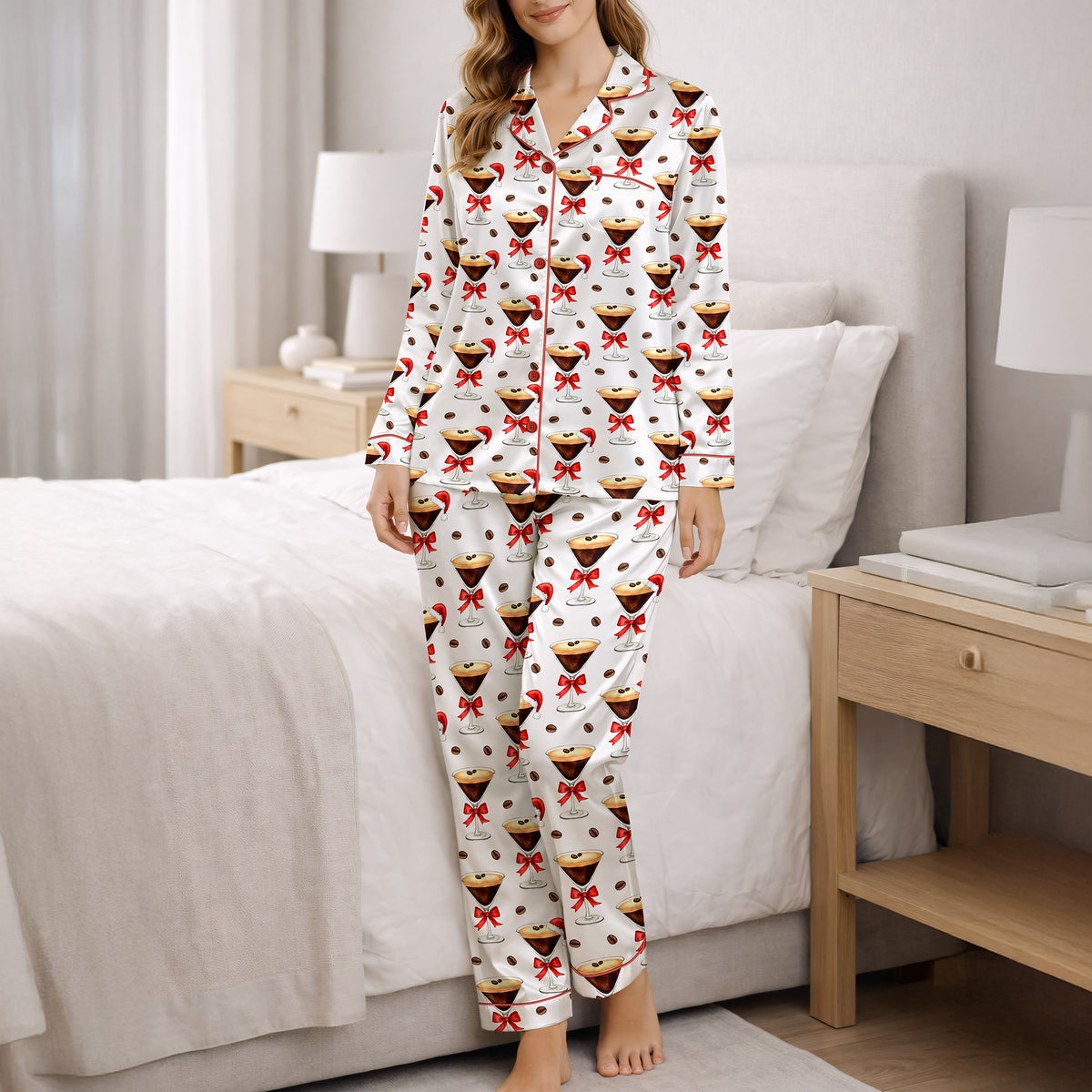 Women's Classic Button Down Pajama Set - Long | Holiday Espresso Martini