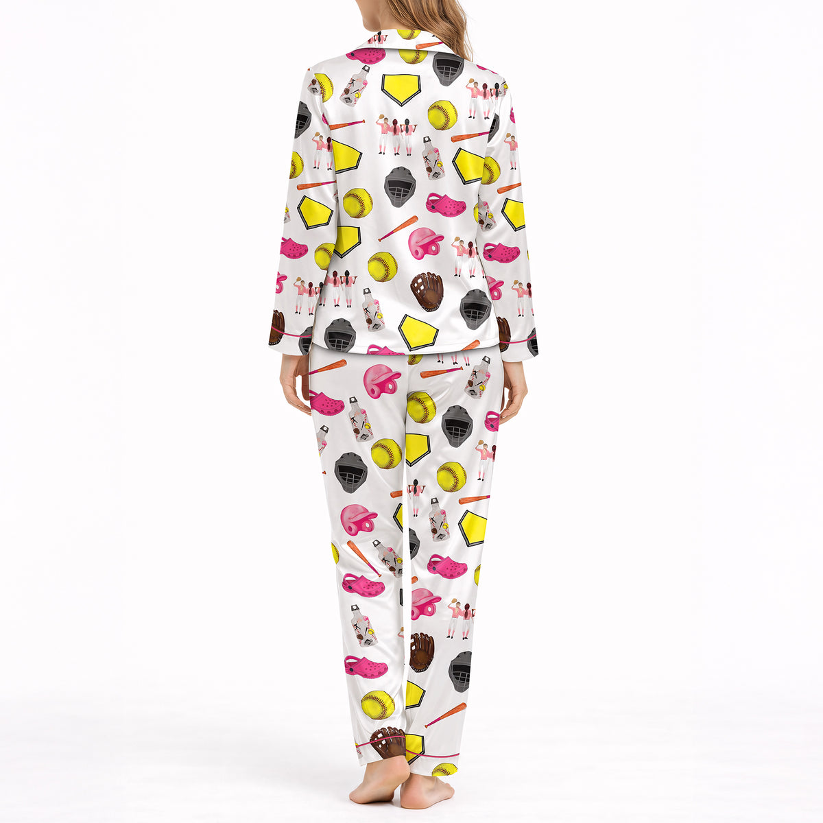 Women's Classic Button Down Pajama Set - Long: Softball Fan Comfort