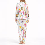 Women's Classic Button Down Long Pajama Set - Sporty Hearts Print