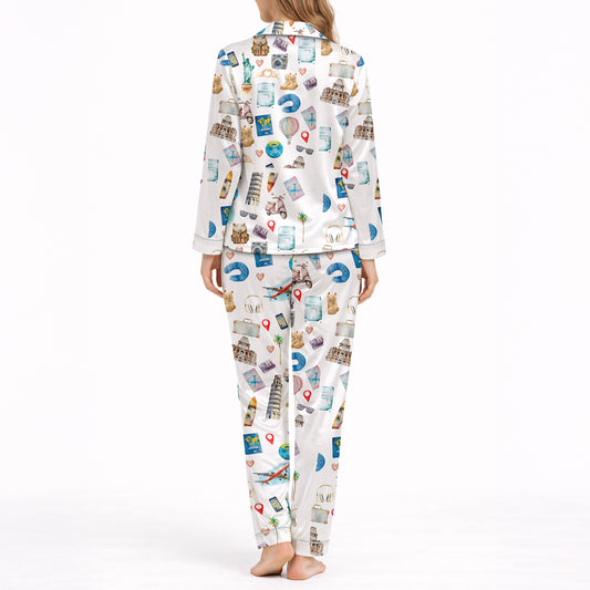 Women's Classic Button Down Pajama Set - Long | Wanderlust Dreams Print