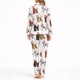 Women's Classic Button Down Long Pajama Set - Festive Dog Print