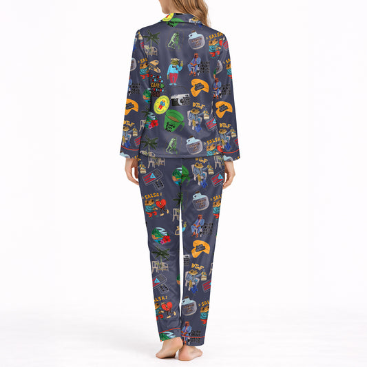 Tropical Rhythm Dreams: Women's Classic Button Down Pajama Set - Long Knit