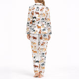 Women's Classic Button Down Long Pajama Set - Corgi Dog Print