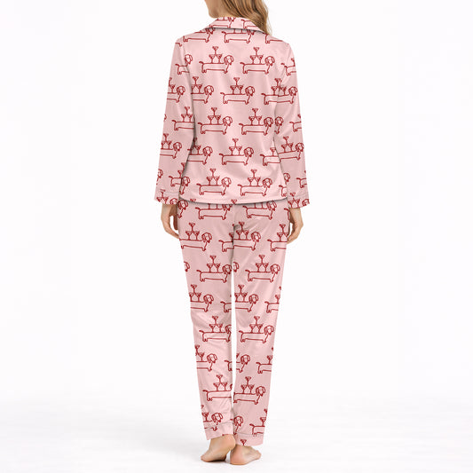 Paws & Pours Women's Classic Button Down Pajama Set - Long
