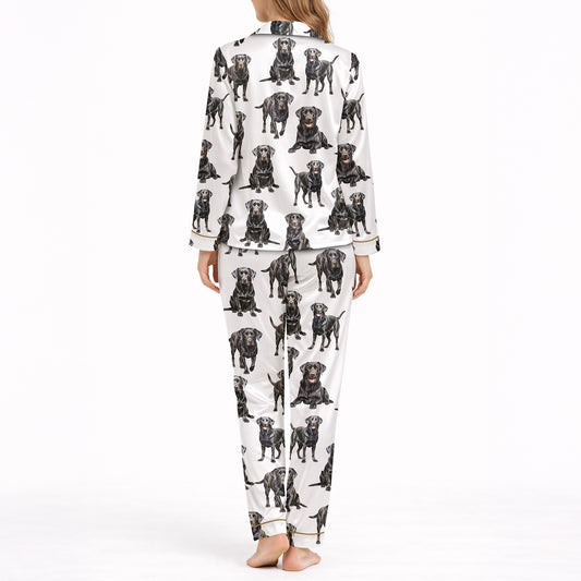 Women's Classic Button Down Pajama Set - Long [KNIT] with Black Labs