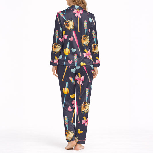 Softball Sweetheart Women's Classic Button Down Pajama Set - Long