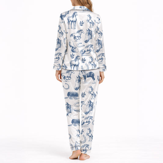Equestrian Dreams: Women's Classic Button Down Pajama Set - Long